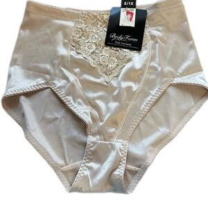 Body Form Womens‎ 8 1X Beige Satin Lace High Waist Brief Panty NWT